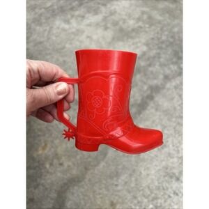 Vintage Red Plastic Novelty Kids Mugs Cowboy Boot  EZ-Por Chicago Set